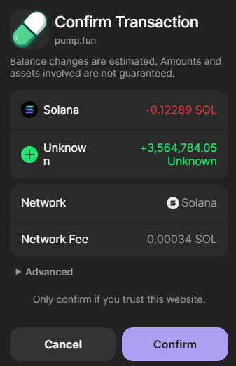 A wallet transaction confirmation screen showing details to review before approving